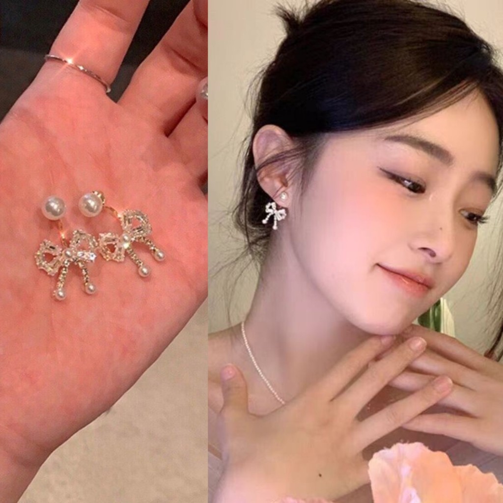 เกาหลีต่างหูโบว์มุกหญิงสีทอง อิน ของขวัญวันเกิดนักเรียนที่สวยหรู