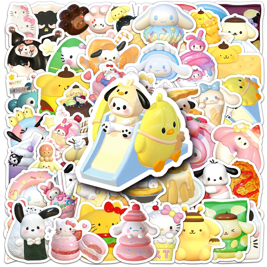 50 ชิ้นตลก 3D Sanrio อาหารสติกเกอร์กันน้ํา DIY สําหรับโทรศัพท์แล็ปท็อปสเก็ตบอร์ด Creative Graffiti รถสติกเกอร์บ้านสติกเกอร์