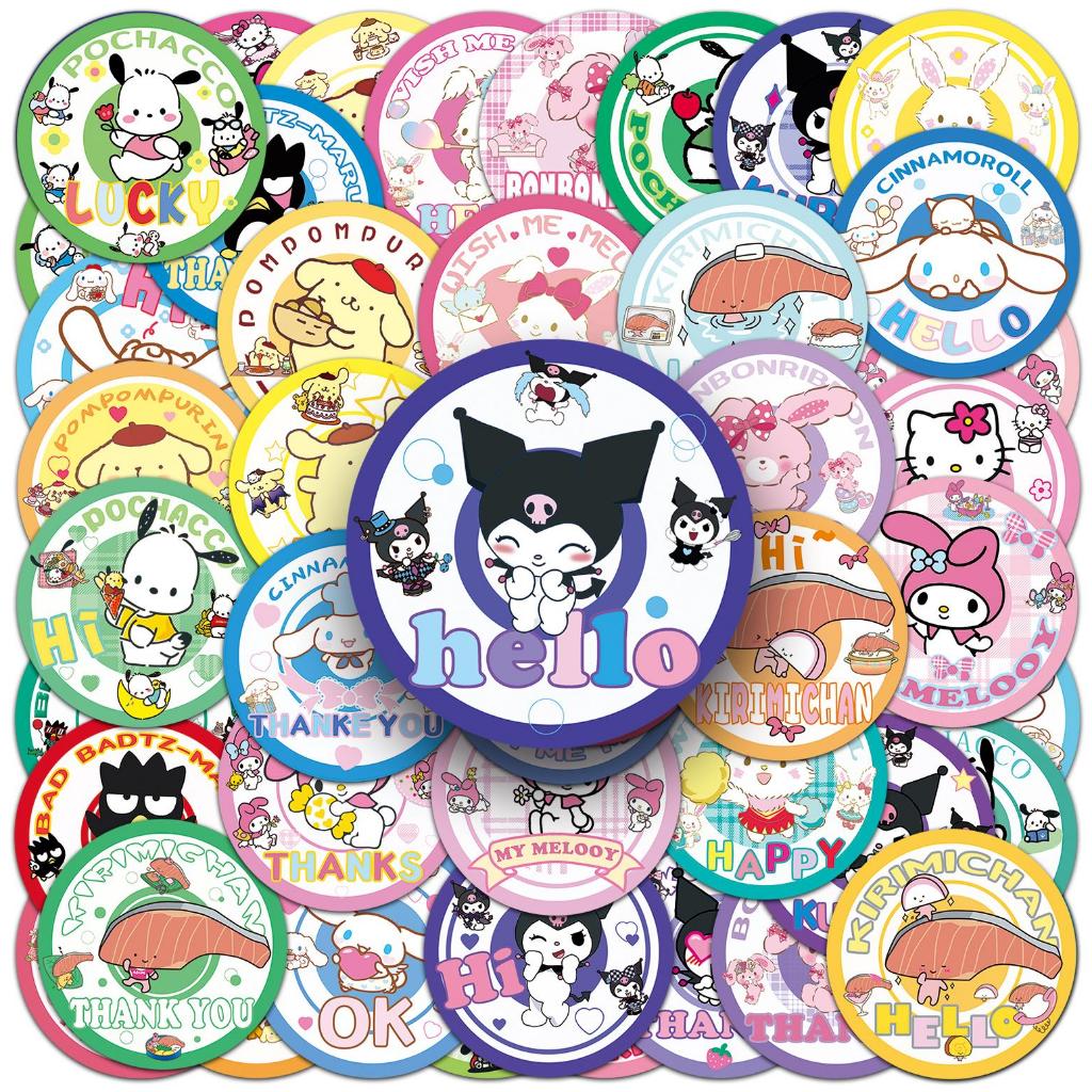 SANRIO 50 ชิ้นการ์ตูนตลก ซานริโอ รอบป้ายสติกเกอร์กันน้ํา ทําเอง สําหรับโทรศัพท์แล็ปท็อปสเก็ตบอร์ดสร้างสรรค์กราฟฟิตีรถสติกเกอร์บ้านสติกเกอ