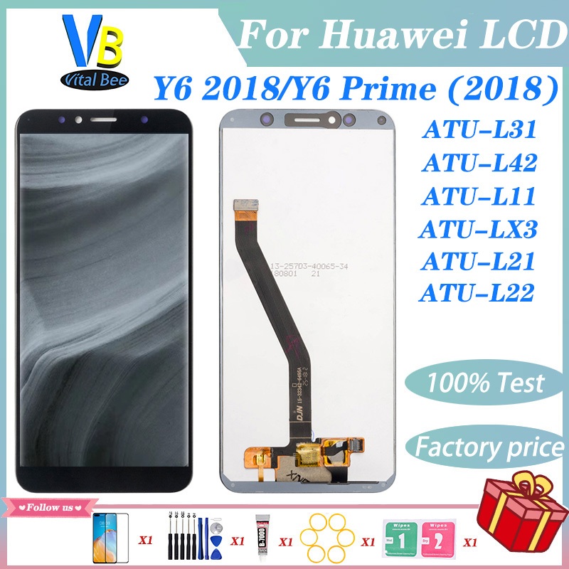 อะไหล่หน้าจอสัมผัสดิจิทัล LCD 100% พร้อมเครื่องมือซ่อมแซม แบบเปลี่ยน สําหรับ Huawei Y6 2018 Y6 Prime 2018