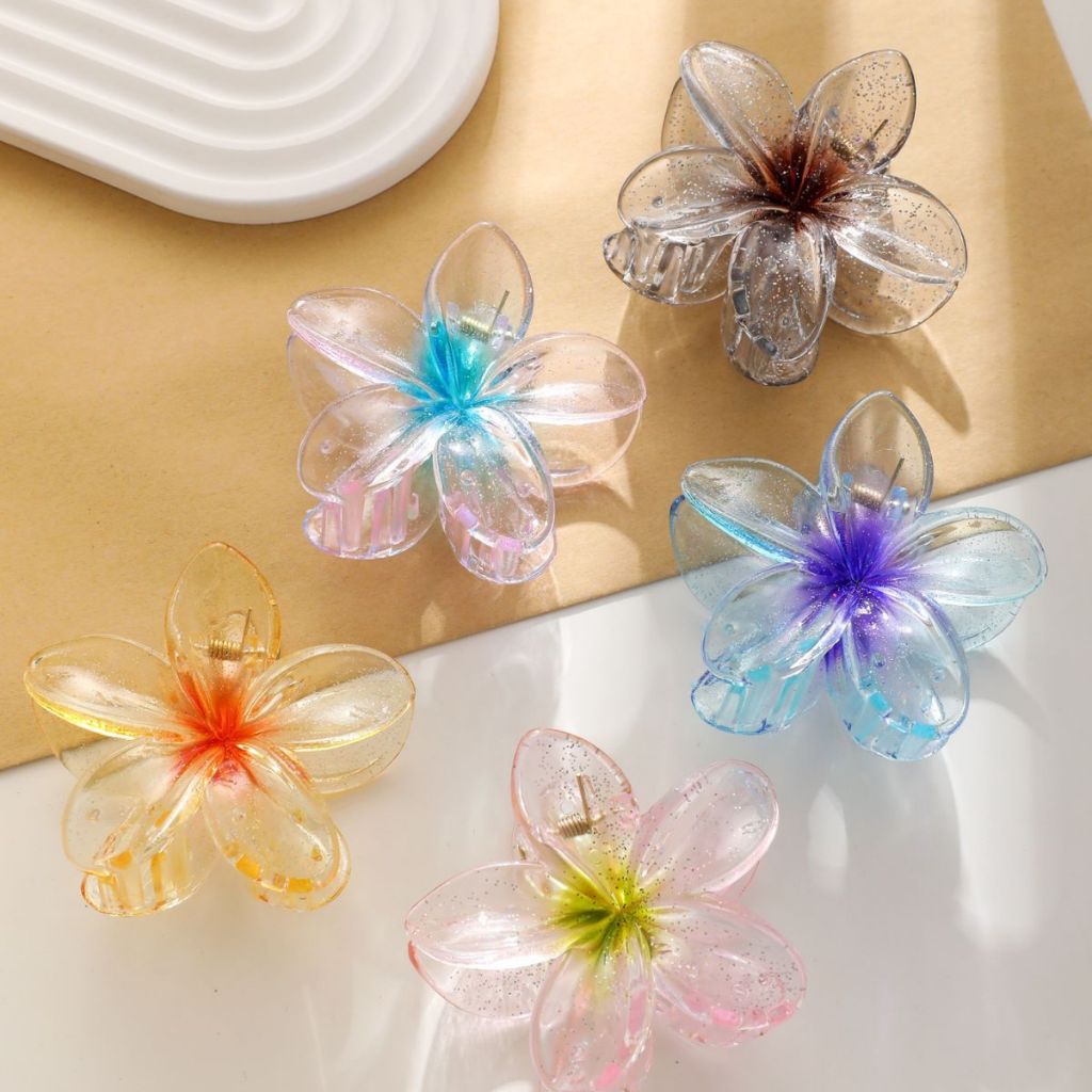 โปร่งใสดอกไม้ Hairpin เงาอะคริลิคสีม่วงดอกไม้คลิปผมผู้หญิงหวานอารมณ์ Back Of Head Tie ผม Glossy ดอกไม้ผม Clamp แฟชั่นผม Accessor