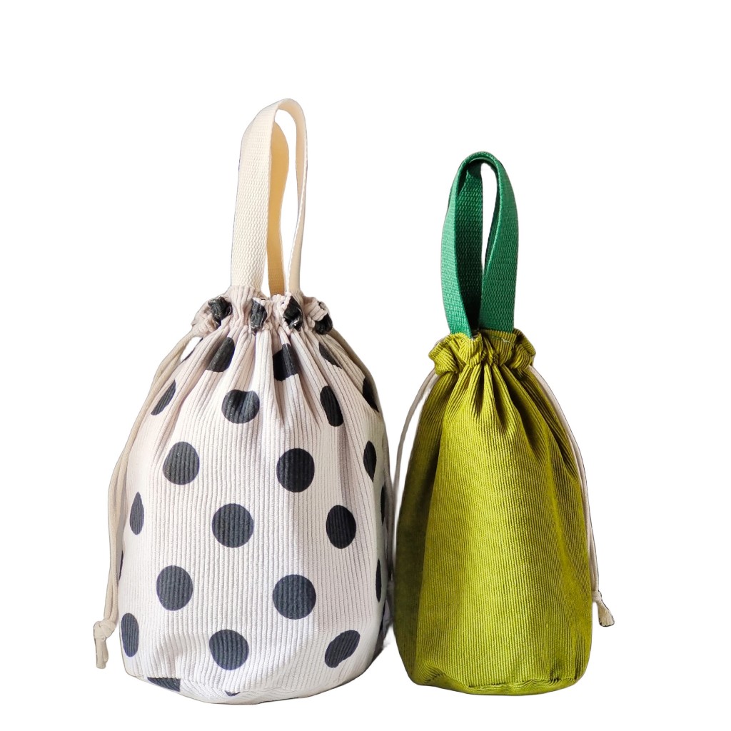 กระเป๋าถือ กระเป๋าใส่กล่องอาหารกลางวัน ผ้าแคนวาส ผ้าลูกฟูก แบบผูกเชือก สไตล์ญี่ปุ่น