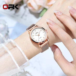 OPK นาฬิกา ข้อมือ ผู้หญิง แฟชั่น watch 100% นาฬิกาข้อมือกันน้ำได้ หญิง ควอตซ์ เข็มขัดตาข่าย แนวโน้ม กุหลาบทอง หน้าปัดเล็ก 8115-J