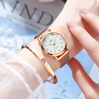 OPK นาฬิกา ข้อมือ ผู้หญิง แฟชั่น watch 100% นาฬิกาข้อมือกันน้ำได้ หญิง ควอตซ์ เข็มขัดตาข่าย แนวโน้ม กุหลาบทอง หน้าปัดเล็ก 8115-J
