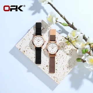 OPK นาฬิกา ข้อมือ ผู้หญิง แฟชั่น watch 100% นาฬิกาข้อมือกันน้ำได้ หญิง ควอตซ์ เข็มขัดตาข่าย แนวโน้ม กุหลาบทอง หน้าปัดเล็ก 8115-J