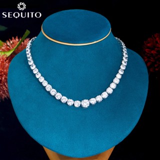 Sequito สร้อยคอโชคเกอร์ แพลตตินัม ประดับเพทาย เกรด AAAAA ทรง…