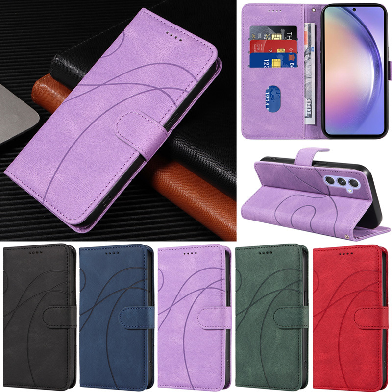 เคสโทรศัพท์หนัง PU นิ่ม ผิวด้าน ฝาพับ ลายทาง พร้อมช่องใส่บัตร หรูหรา สําหรับ Samsung Galaxy A55 A35 A15 A25 A05 A05S S23 FE S24 Plus S24 Ultra S10 Plus S9 Plus S8 Plus
