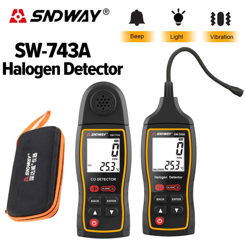 SNDWAY ตรวจจับฮาโลเจน SW-743A เครื่องปรับอากาศระบบทำความเย็นตรวจจับเครื่องมือ CO เครื่องตรวจจับก๊าซที่ติดไฟได้ Teste Sound Light Vibration Alarm