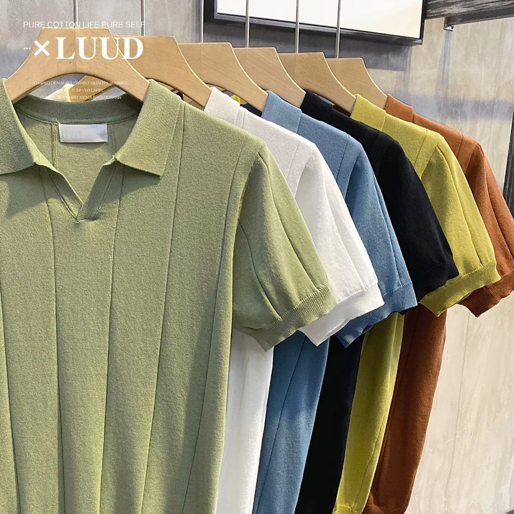 2023 ฤดูร้อนชายเสื้อสีทึบถักเสื้อ POLO อังกฤษ Slim ครึ่งแขน Casual Retro เสื้อยืด M-3XL