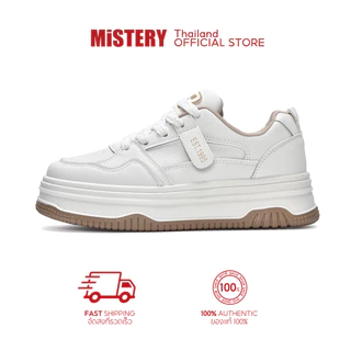 MiSTERY หนัง PU พื้นรองเท้าหนา 4.5cm เพิ่มความสูง ด้านบนต่ำ รองเท้าผ้าใบแบน MIS-1069