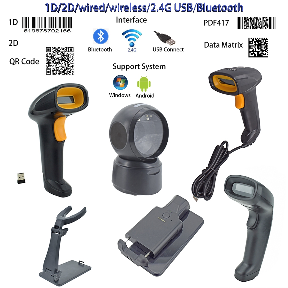 เครื่องสแกนบาร์โค้ด 2D 1D QR ไร้สาย บลูทูธ เครื่องอ่านบาร์โค้ด เลเซอร์ ปืนบาร์โค้ด เครื่องอ่านบาร์โค้ด เชื่อมต่อสมาร์ทโฟน