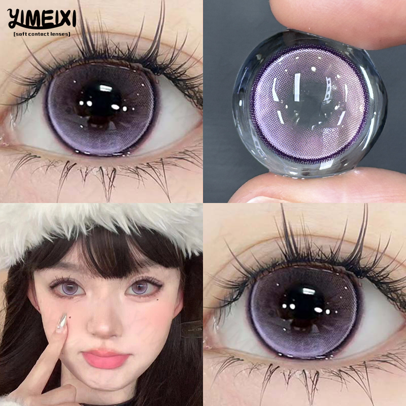【Grade lens&COD】Yimeixi เกรด 14.2 มม. สีม่วงคอนแทคเลนส์ Comic Eye Glass Bead Eye ทุกวันเลนส์ Comfort 1 ปีใช้ตาเครื่องสำอางคอนแทคเลนส์สี 2 ชิ้น