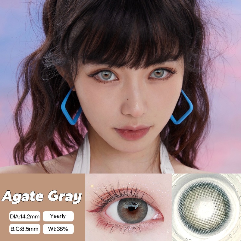 O2girl เลนส์ (COD) คอนแทคเลนส์นิ่ม สีเทาธรรมชาติ 14.2-14.5 มม. 2 ชิ้น