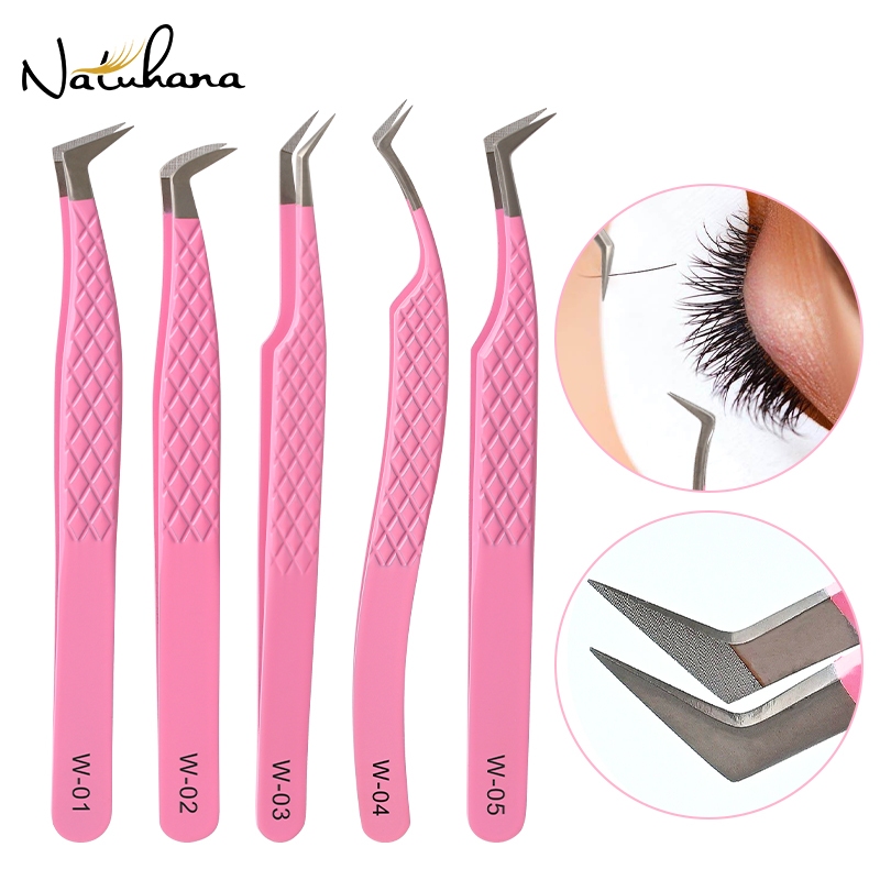 Natuhana แหนบต่อขนตา แหนบ ศิลปินขนตา สีชมพู สเตนเลส ป้องกันไฟฟ้าสถิตย์ เครื่องมือแต่งหน้า