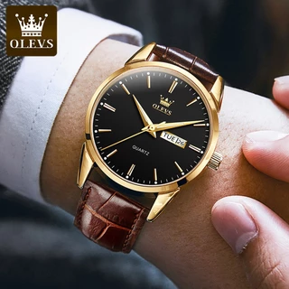 OLEVS นาฬิกา ผู้ชาย แฟชั่น watch 100% แท้ นาฬิกาข้อมือกันน้ำได้ ควอตซ์ หนัง แนวโน้ม สีดำ เพชร แสงสว่าง นาฬิกาคู่ 6898-H