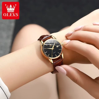 OLEVS นาฬิกา ข้อมือ ผู้หญิง แฟชั่น watch 100% นาฬิกาข้อมือกันน้ำได้ หญิง ควอตซ์ สีดำ เพชร แสงสว่าง นาฬิกาคู่ 6898-H
