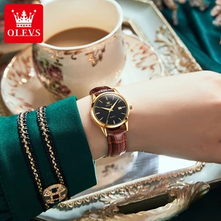 OLEVS นาฬิกา ข้อมือ ผู้หญิง แฟชั่น watch 100% นาฬิกาข้อมือกันน้ำได้ หญิง ควอตซ์ สีดำ เพชร แสงสว่าง นาฬิกาคู่ 6898-H