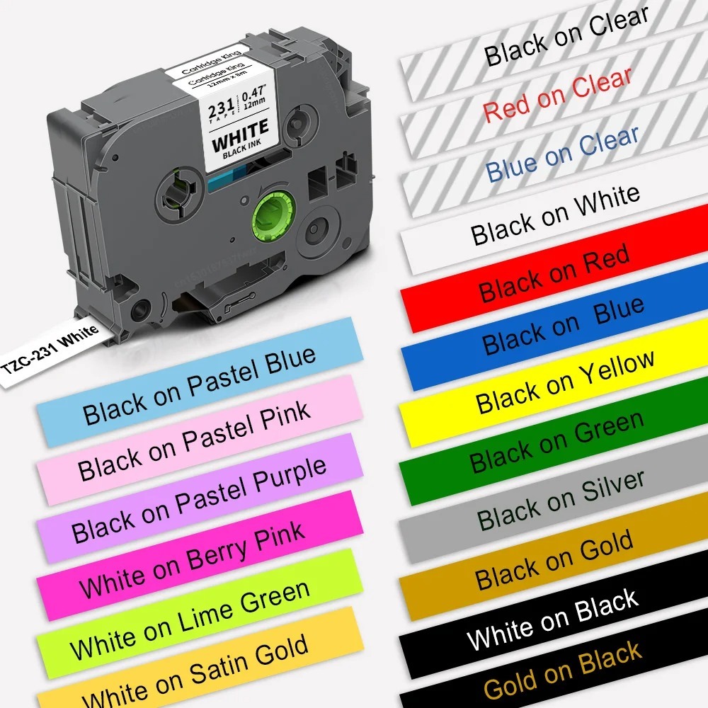เทปฉลากลามิเนต TZe-231 tze231 tze131 TZE631 ขนาด 6 มม. 9 มม. 12 มม. สําหรับเครื่องพิมพ์ฉลาก Brother 