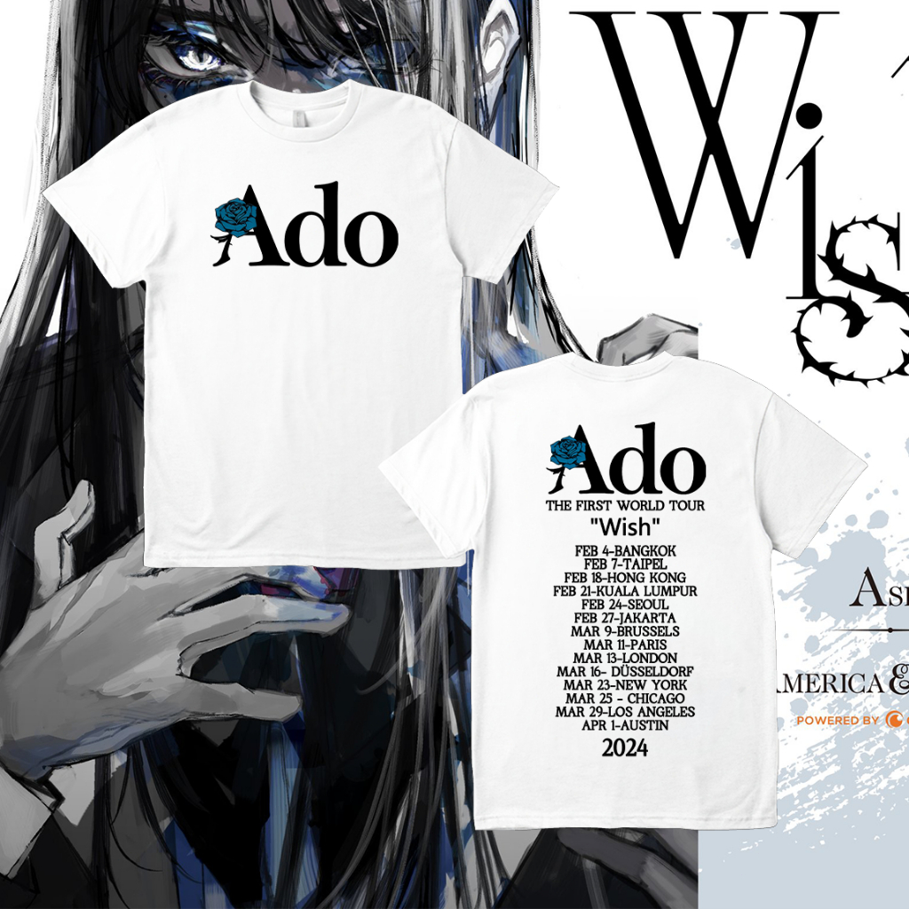 Ado Wish World Tour 2024 Uta One Piece เพลงสีแดงอะนิเมะมังงะเสื ้ อยืดชุดเชิญญี ่ ปุ ่ นผ ้ า DJA