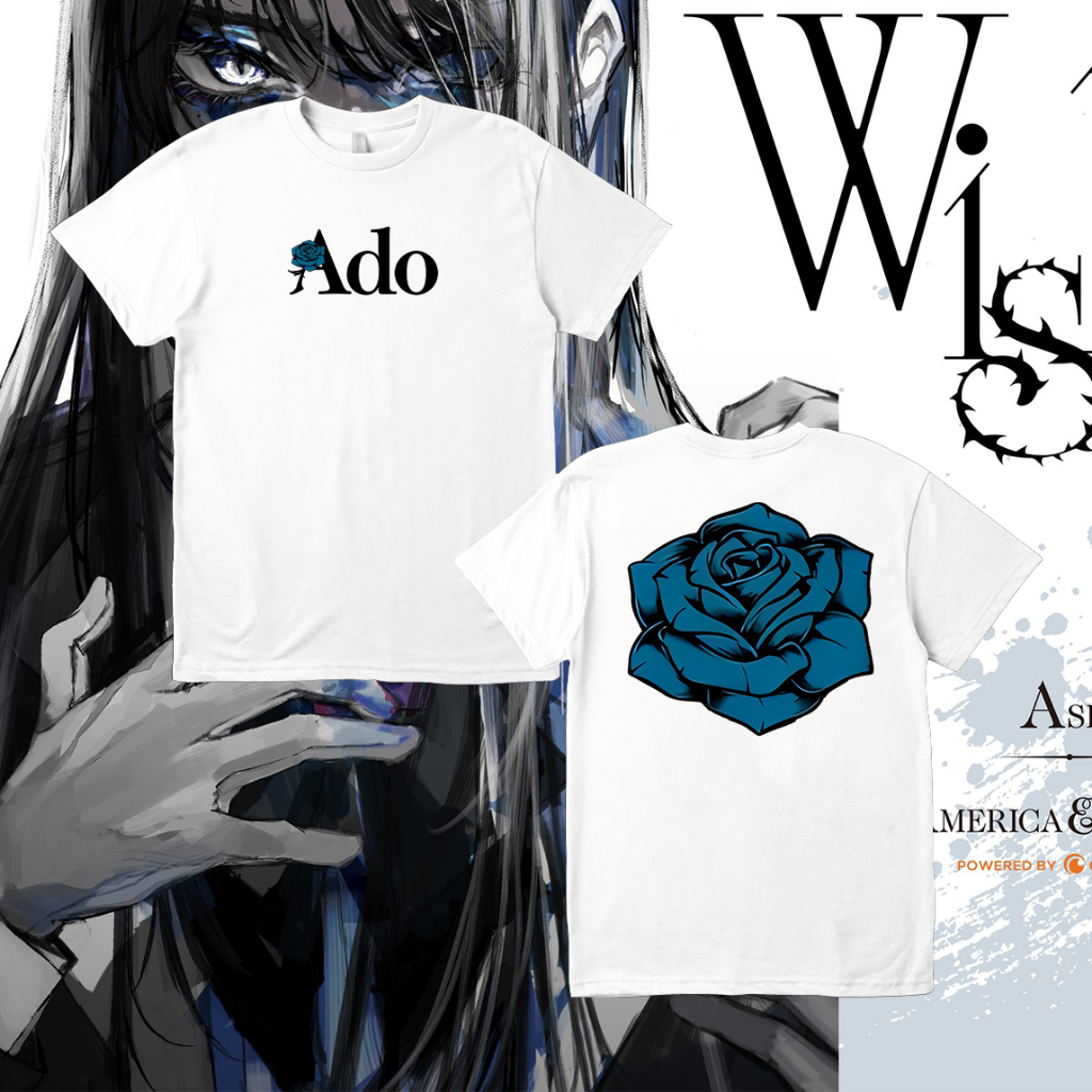 Ado Wish World Tour 2024 Uta One Piece ดอกไม้สีฟ้าอะนิเมะมังงะเสื้อยืดชุดเชิญญี่ปุ่น DJA ผ้า
