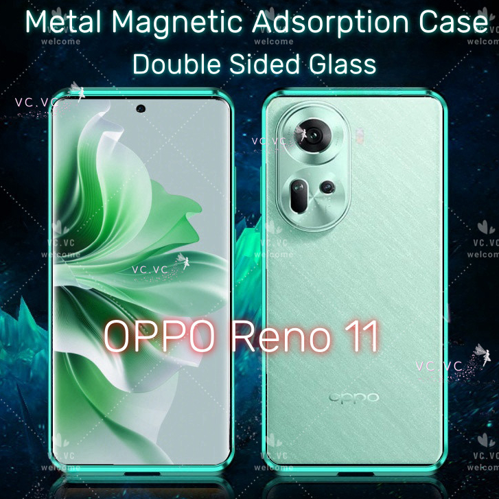 เคสโทรศัพท์มือถือกระจกนิรภัยแข็ง ฝาพับแม่เหล็ก สองด้าน ป้องกัน 360 องศา สําหรับ OPPO Reno 11 Pro Reno11F Reno11Pro