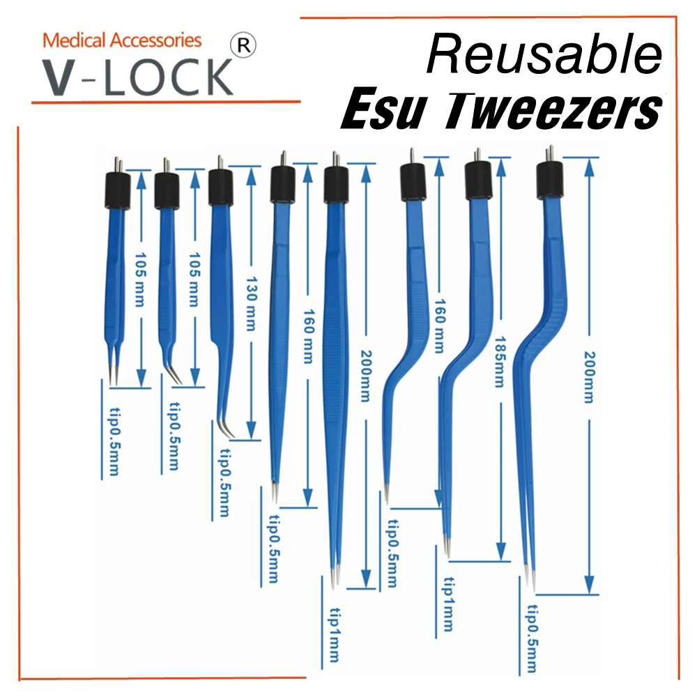 Reusable Aha Blue Bipolar Forceps แหนบตรงหรือโค้งสําหรับ Electrosurgical Unit Bipolar แหนบตรงสําหรับ