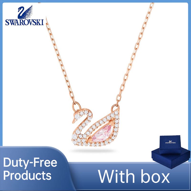 สร้อยคอหงส์เพชร Swarovski ชุบทองกุหลาบสีชมพู พร้อมกล่อง