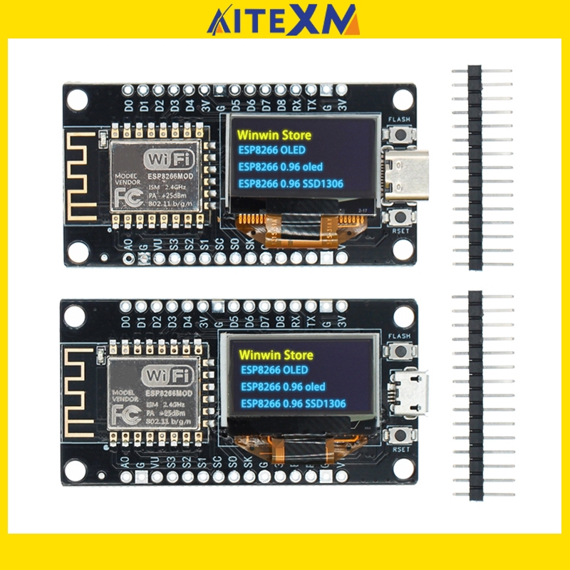 บอร์ดพัฒนา NodeMCU ESP8266 พร้อมจอแสดงผล OLED ขนาด 0.96 นิ้ว, ไดรเวอร์ CH-340, โมดูล WiFi ESP-12E, พอร์ต Micro USB สำหรับ Arduino/Micropython ESP8266