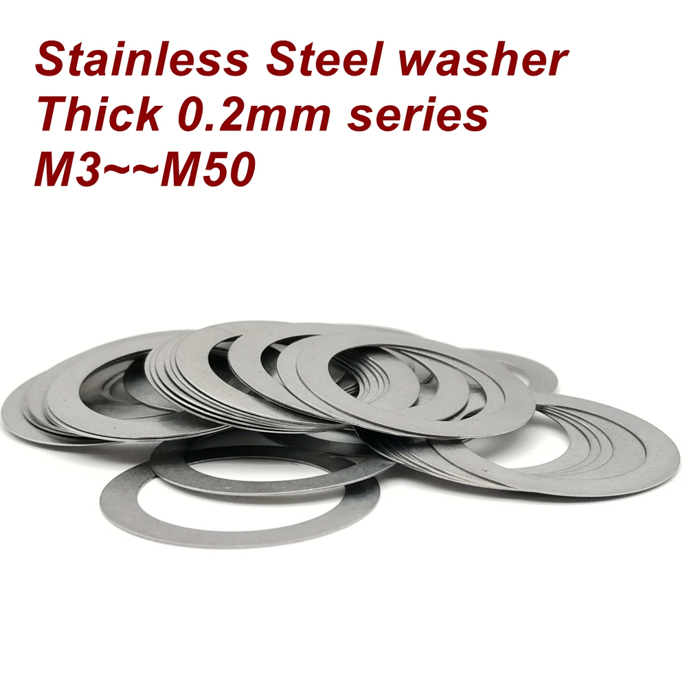 DIN988 หนา 0.2 มม.Series M3 ~ M60 สแตนเลส Shim Ultra Thin เครื่องซักผ้าแบนปะเก็นความแม่นยํา