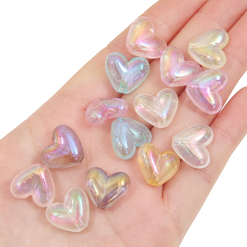 [17X15 มม.] ลูกปัดใส รูปหัวใจ แวววาว เครื่องประดับ DIY