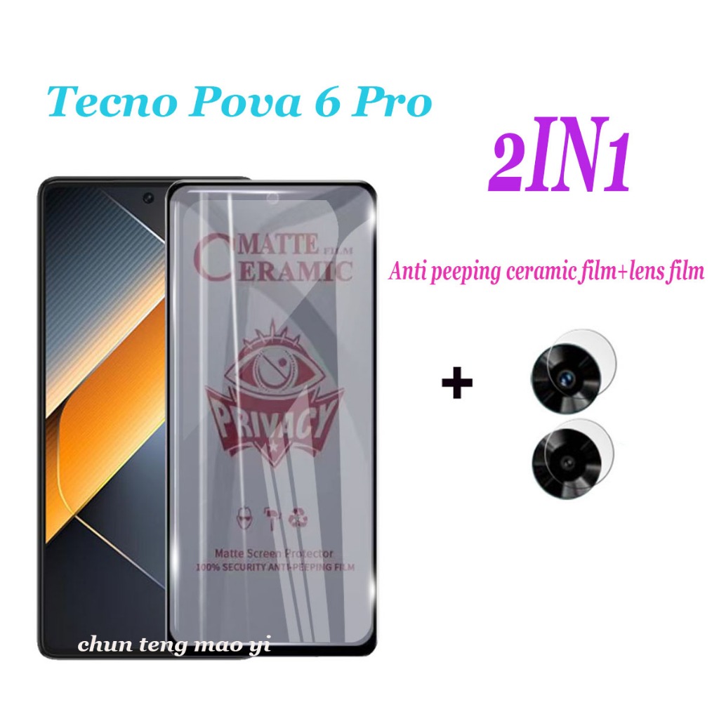 (2in1) ฟิล์มเซรามิค กันรอยหน้าจอ และเลนส์กล้อง กันแอบส่อง เพื่อความเป็นส่วนตัว สําหรับ Tecno Pova 6 pro Pova 5 Pova 5 proPova 3 Tecno Pova 4