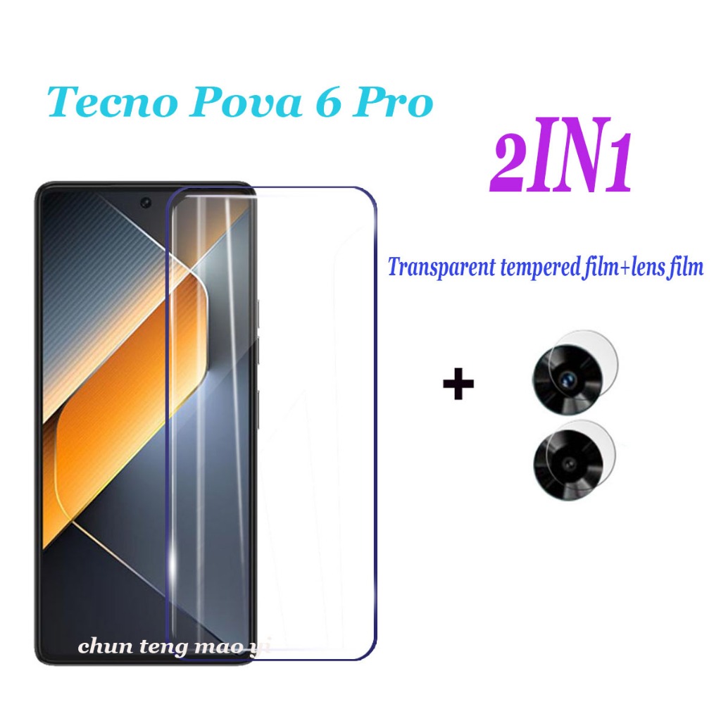 Tecno Pova 6 Pro ฟิล์มกระจกนิรภัยใส สําหรับ Tecno Pova 5 5 Pro 4 4 Pro 3 2 Neo 2 in1 ตัวป้องกันหน้าจอเลนส์กล้อง