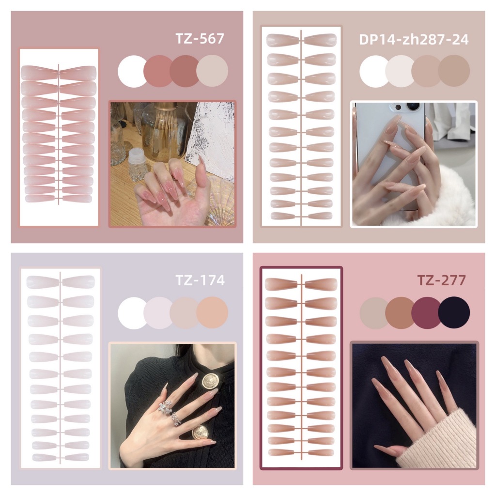 เล็บปลอมสําเร็จรูป เล็บปลอมบัลเล่ต์ แบบยาว สีพื้น ใช้ซ้ําได้ มี 24 ชิ้นต่อชิ้น