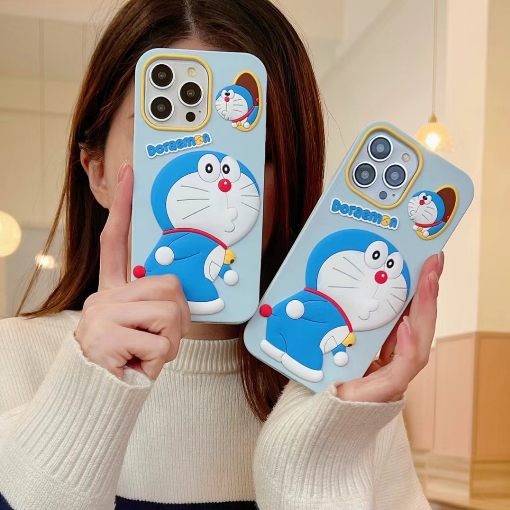 เคสโทรศัพท์มือถือ ซิลิโคน ลายการ์ตูนโดราเอมอน 3 มิติ สําหรับ Iphone 11 12 13 14 15 Pro max plus