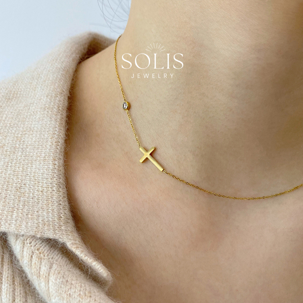 Cross Minimalist Geometric Stakcing Layer Chain Necklace • กันน้ํา Non Tarnish • สร้อยคอสําหรับผู้หญิงของขวัญ