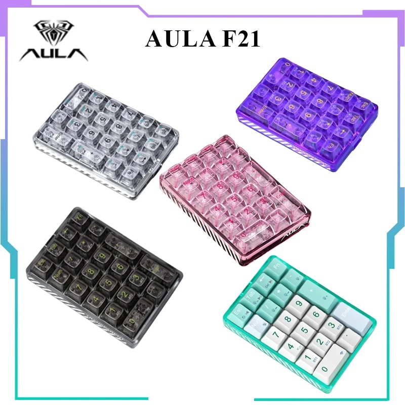 Aula F21 คีย์บอร์ดตัวเลขไร้สาย บลูทูธ 21 คีย์ มีไฟแบ็คไลท์ สีขาว