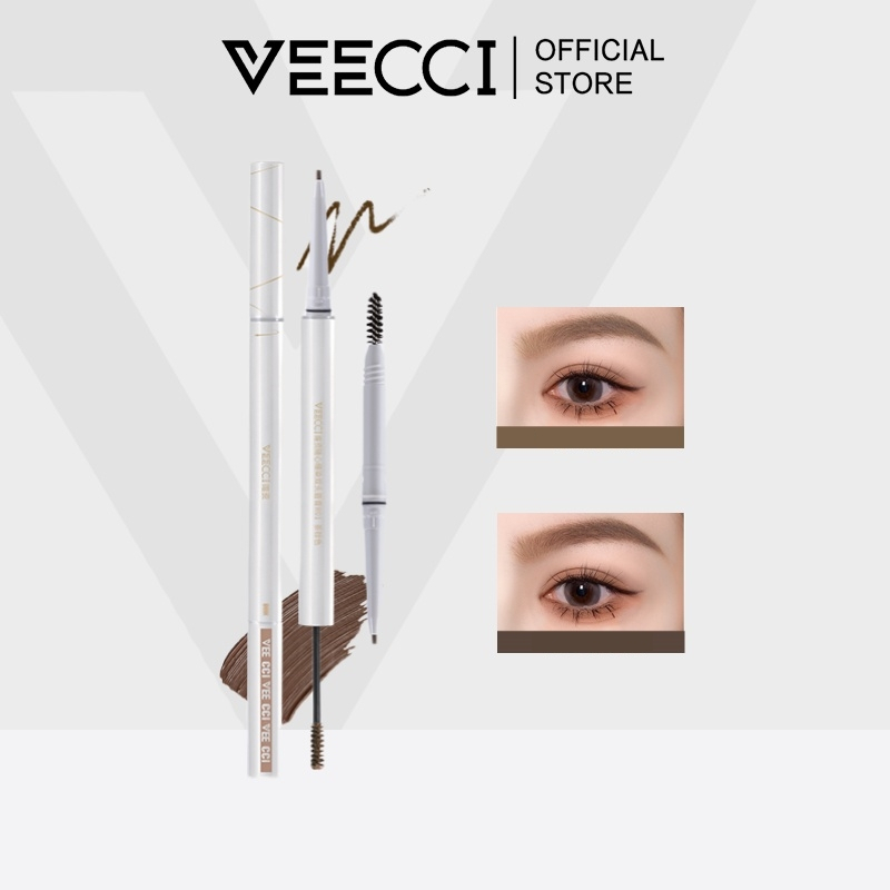 VEECCI สอเขียนคิ้ว ย้อมคิ้ว 3 in 1 มาพร้อมกับ ที่ปัดคิ้ว อเนกประสงค์ ติดทน ธรรมชาติ เขียนคิ้ว1.8g