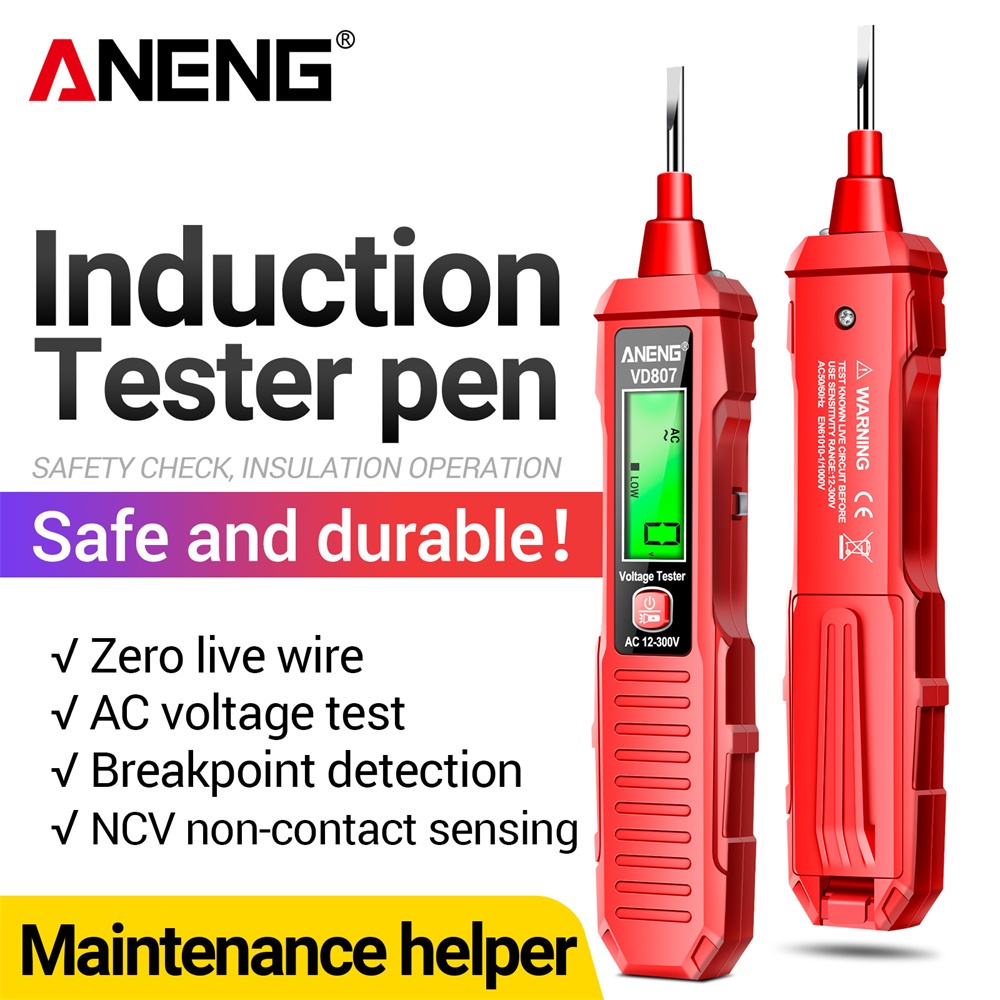 Aneng VD807 ปากกาทดสอบแรงดันไฟฟ้า AC 12-300V NCV เซนเซอร์ตรวจจับสายไฟ 50 60Hz
