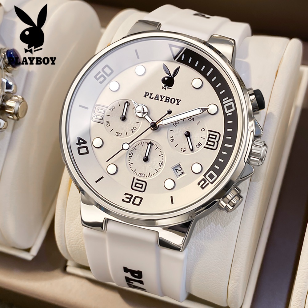 PLAYBOY นาฬิกา ผู้ชาย แฟชั่น watch 100% แท้ นาฬิกาข้อมือกันน้ำได้ ควอตซ์ เทปกาว มัลติฟังก์ชั่น แนวโน้ม กีฬา 3036-H