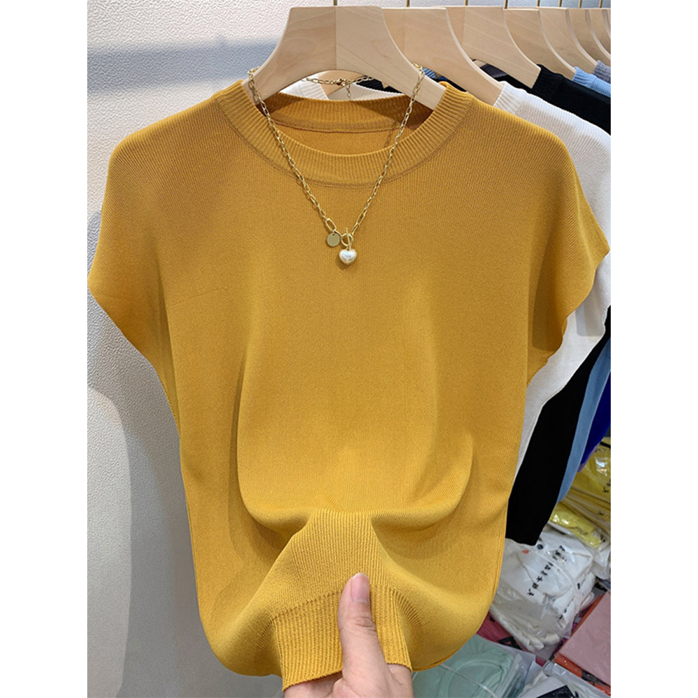 เสื้อยืดคอกลม แขนสั้น ผ้าเรยอน สไตล์ฝรั่งเศส แฟชั่นฤดูร้อน 2023