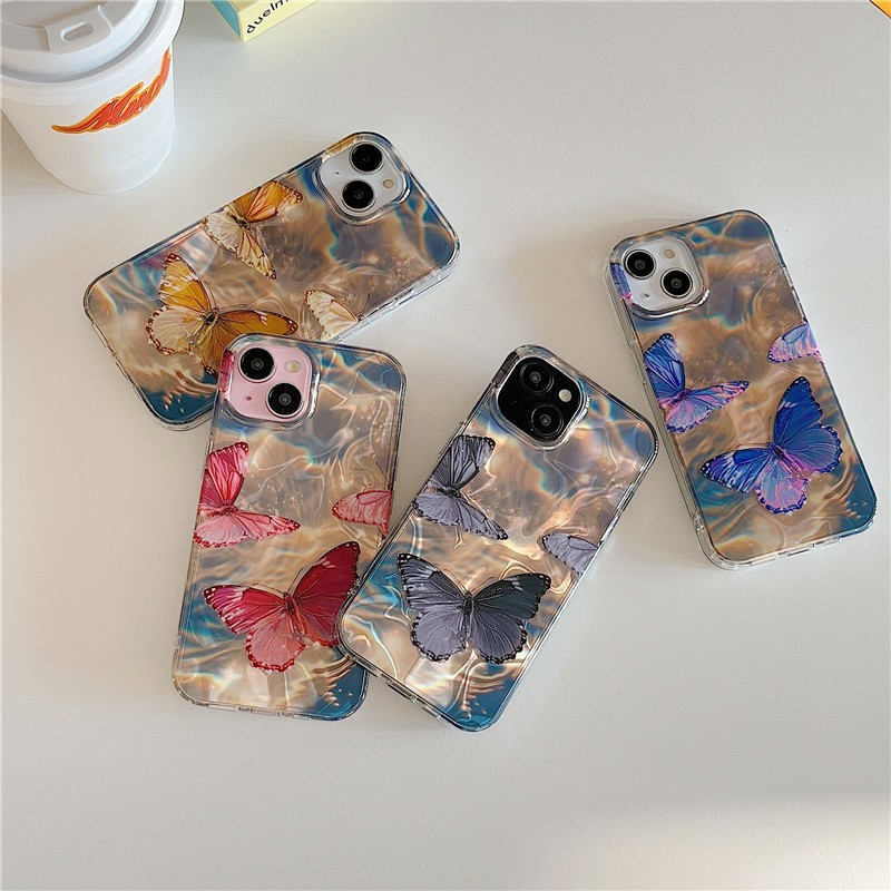 Iphone 15 Pro max 14 Pro max ลายผีเสื้อ สี่สี อะคริลิค + วัสดุ TPU เลเซอร์น้ํา ระลอกน้ํา เคสโทรศัพท์