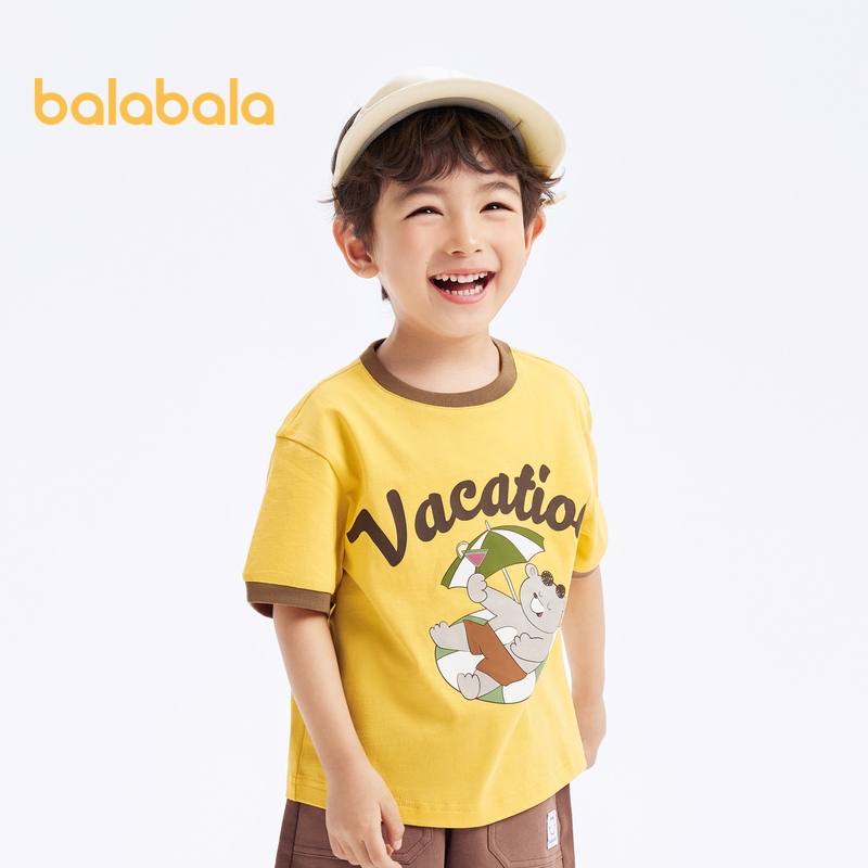 Balabala เสื้อยืดแขนสั้น ผ้าฝ้าย ลายการ์ตูน แฟชั่นฤดูใบไม้ผลิ และฤดูร้อน สําหรับเด็กผู้หญิง และเด็กผู้ชาย 2024