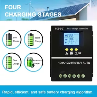 Y&H ตัวควบคุมการชาร์จพลังงานแสงอาทิตย์ 60A/80A/100A MPPT 12V 24V 36V 48V จอแสดงผล LCD แบตเตอรี่ตัวควบคุมอัจฉริยะอินพุต Max 100V Dual USB สำหรับตะกั่วกรด/ลิเธียม
