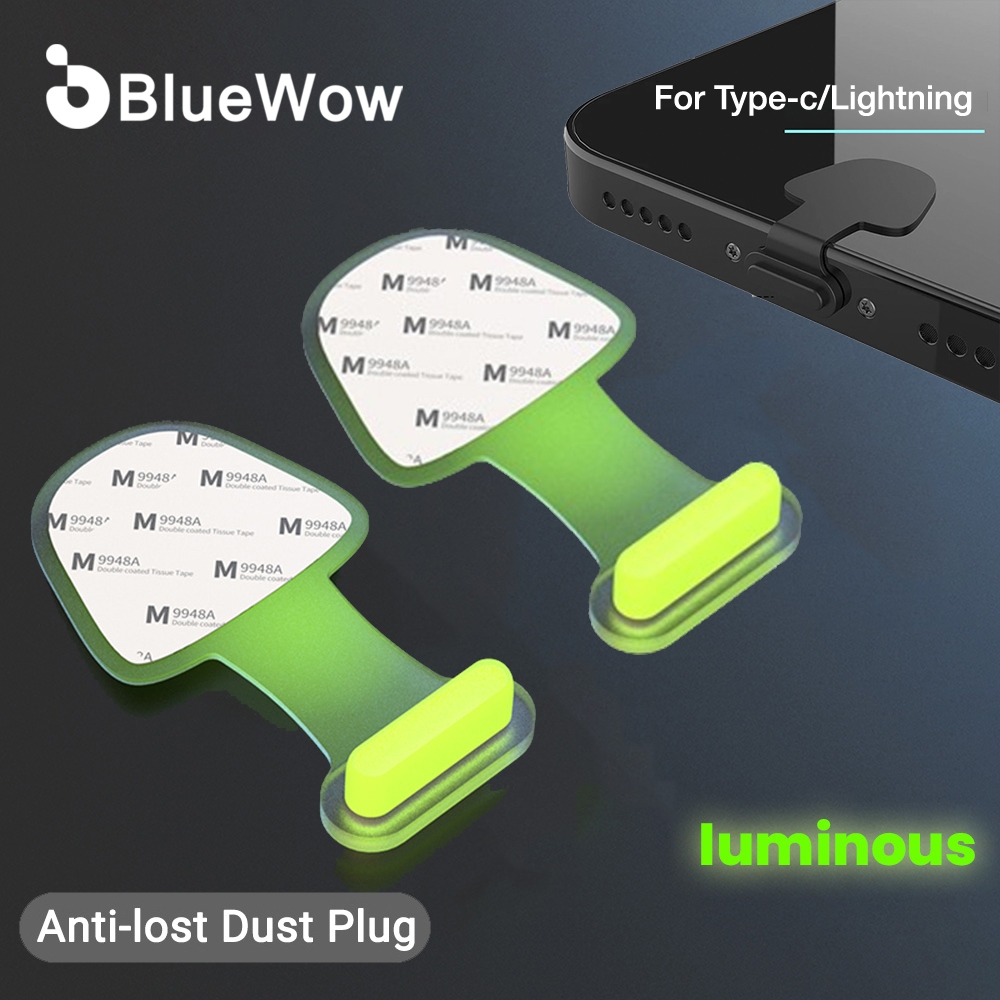Bluewow ปลั๊กซิลิโคน กันฝุ่น มีกาวในตัว สําหรับชาร์จโทรศัพท์มือถือ iPhone Type-C 2 ชิ้น