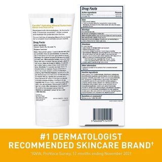 เซราวี ครีมกันแดด สำหรับผิวหน้า Hydrating Mineral Sunscreen SPF 50 Face 75 ml