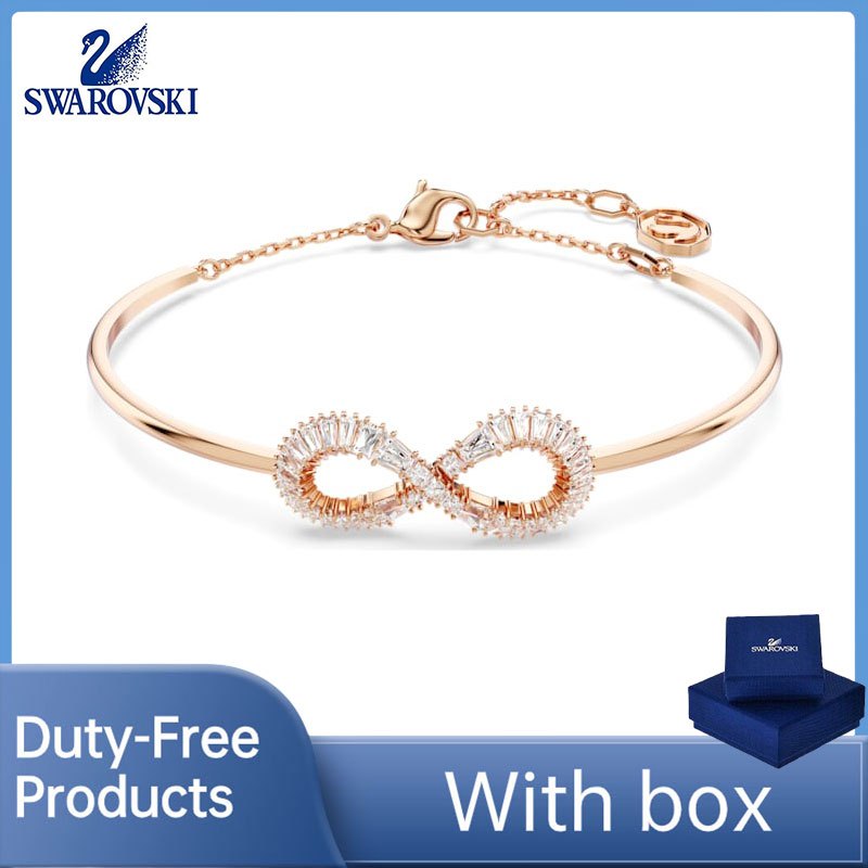 สินค้าปลอดภาษีของแท้ 100% (พร้อมกล่อง) สร้อยข้อมือ Swarovski Diamond Hyperbola หรูหราคุณภาพสูง Infinity White Rose Gold