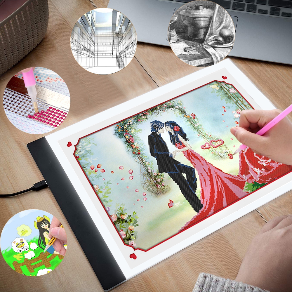 A3b4a4a5 บอร์ดวาดภาพ คัดลอกลาย บอร์ดคัดลอก บอร์ดไฟ LED เทมเพลตศิลปะ และงานฝีมือ ใช้ไฟ USB ปรับความสว่างได้