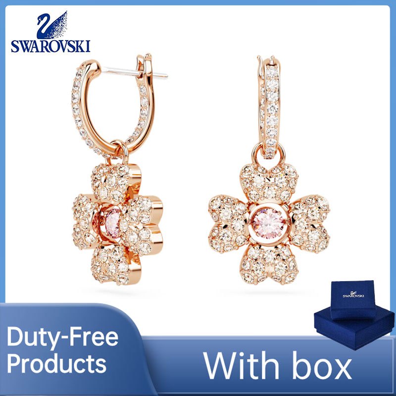 เครื่องประดับสร้อยข้อมือ Swarovski (พร้อมกล่อง) ต่างหู Swarovski เพชรหรูหราคุณภาพสูง Idyllia Drop Shape Clover White Rose Gold