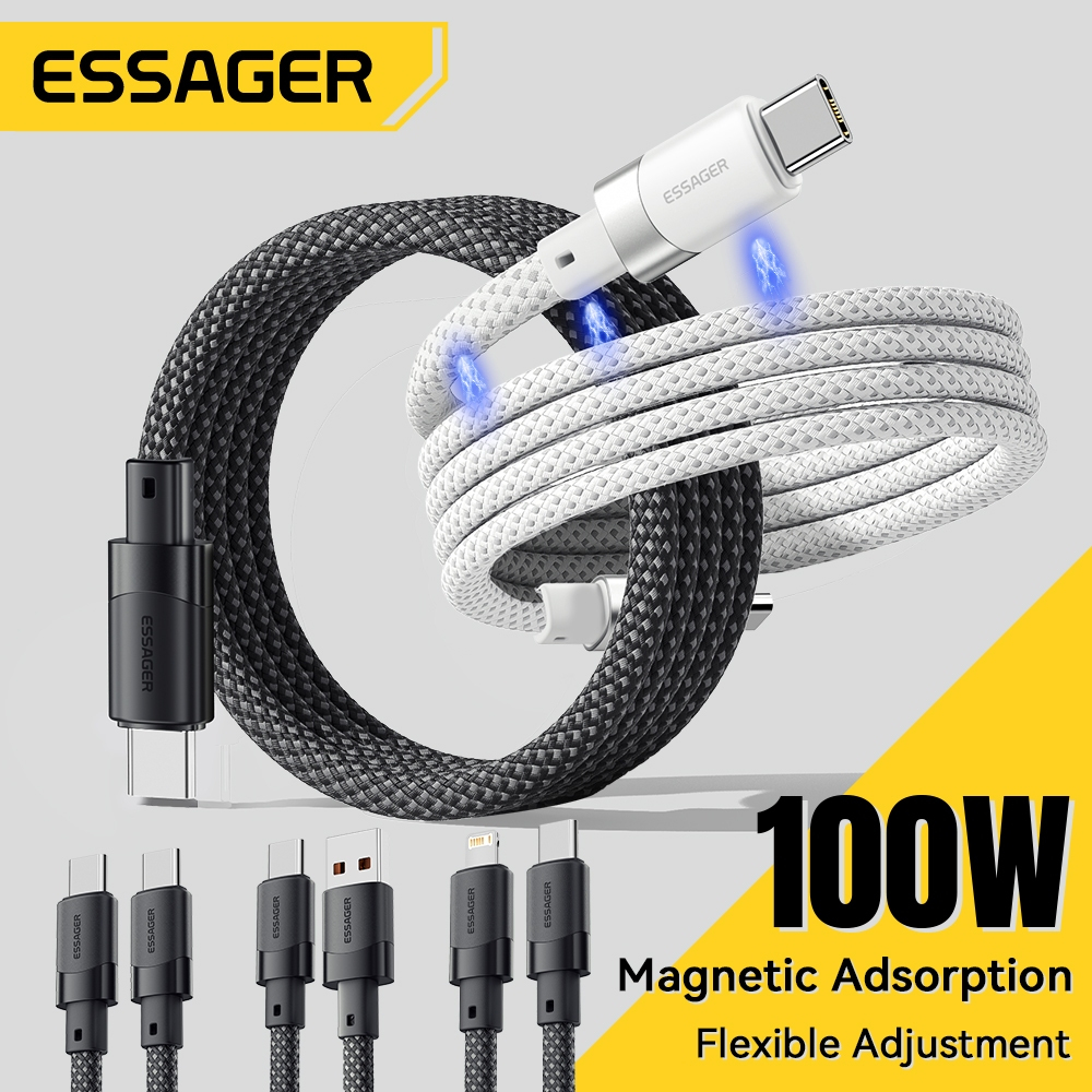 Essager M 100W / 30w อลูมิเนียมอัลลอยด์การดูดซับแม่เหล็กจัดเก็บสายชาร์จข้อมูลอย่างรวดเร็วอินเทอร์เฟซ: 60W C-C 100W C-C 7A100W A-C 29W C-L