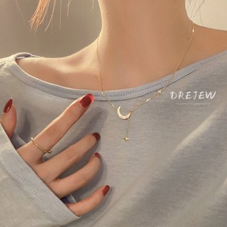 DREJEW สร้อยคอโซ่ทอง 18K จี้รูปดาว ดวงจันทร์ ประดับเพทาย หรู…